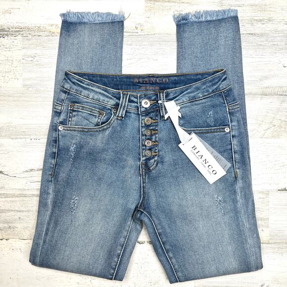 NWT Bianco Buttercup Boyfriend Jeans Light Blue Stretch Denim Button-Fly Size 24 - Picture 7 of 16